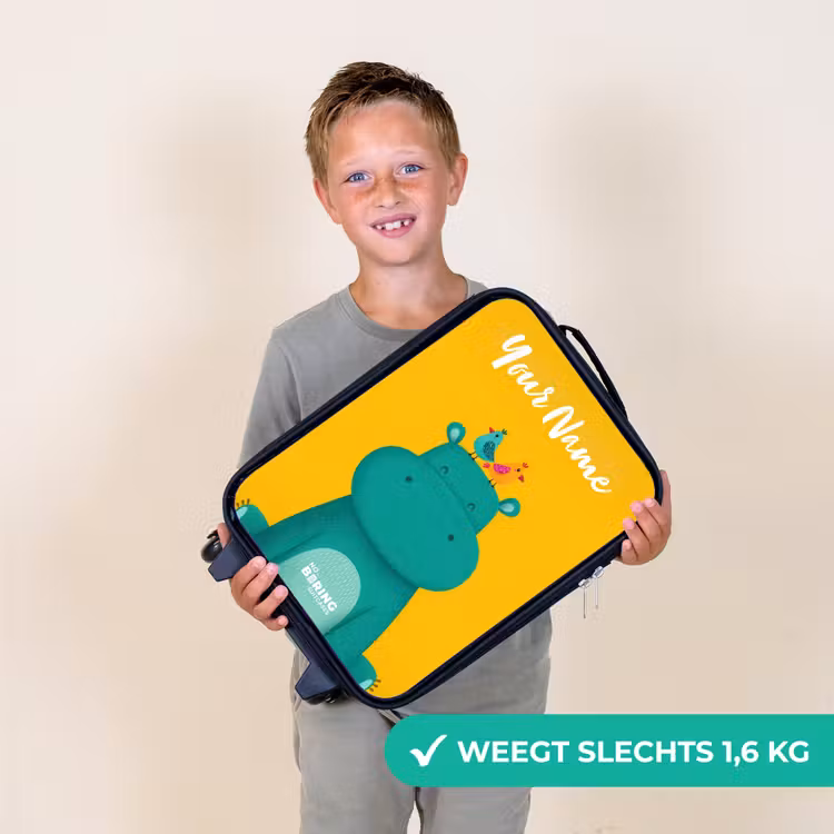 Nijlpaard - Vogels - Geel Kinderkoffer - Zwart klein -sfeer4_NL