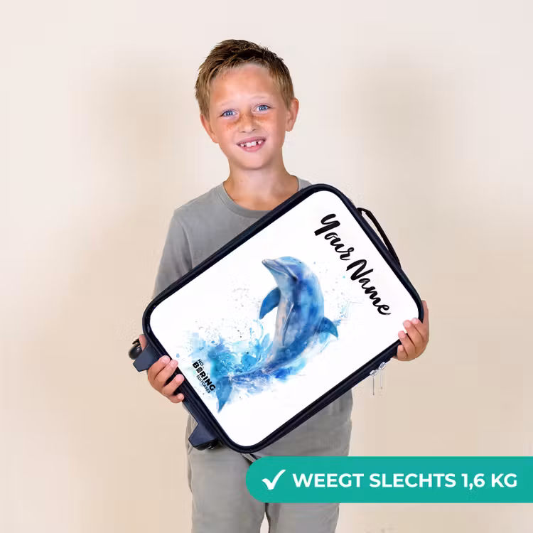 Springende blauwe dolfijn Kinderkoffer - Zwart klein -sfeer4_NL
