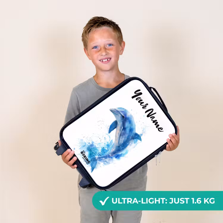 Springende blauwe dolfijn Kinderkoffer - Zwart klein -sfeer4_UK