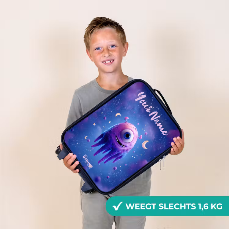 Vrolijk paarsoog in de ruimte Kinderkoffer - Zwart klein -sfeer4_NL