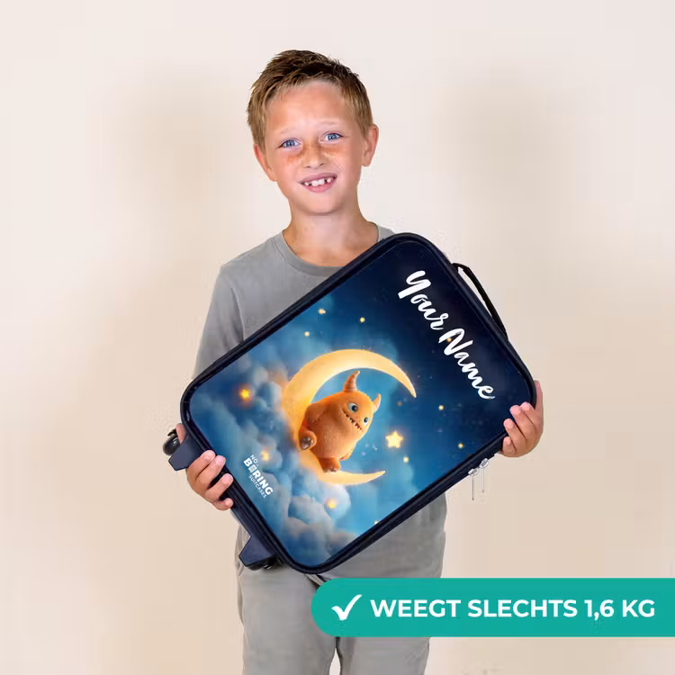 Oranje monster op maansikkel Kinderkoffer - Zwart klein -sfeer4_NL