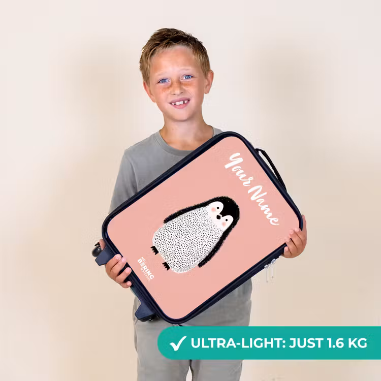 Pinguïn - Stippen - Roze - Minimalistisch Kinderkoffer - Zwart klein -sfeer4_UK