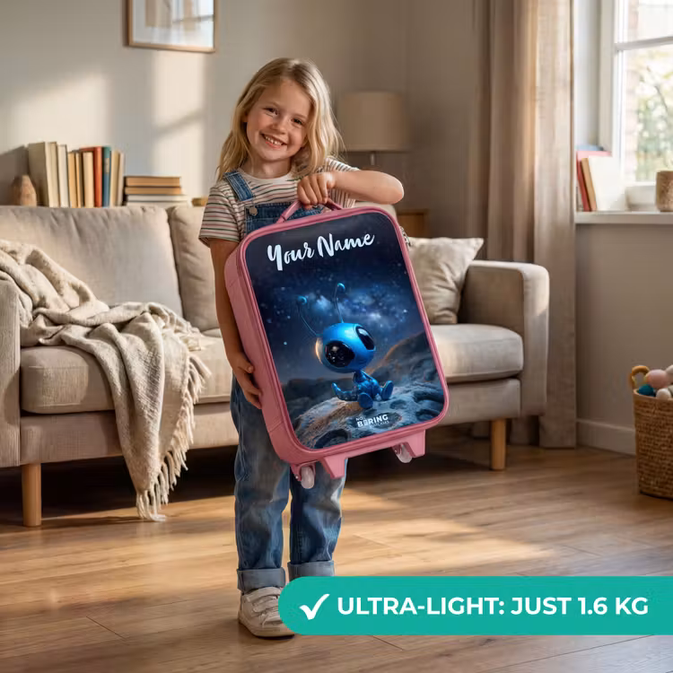 Blauw buitenaards wezentje onder sterrenhemel Kinderkoffer - Roze klein -sfeer2_EN