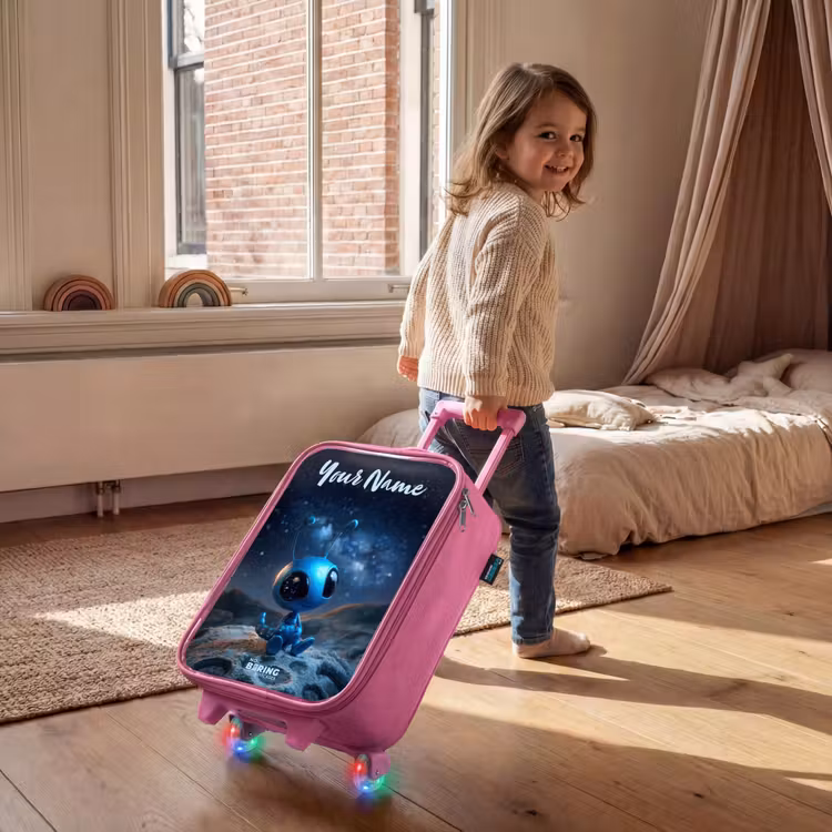 Blauw buitenaards wezentje onder sterrenhemel Kinderkoffer - Roze klein -sfeer1