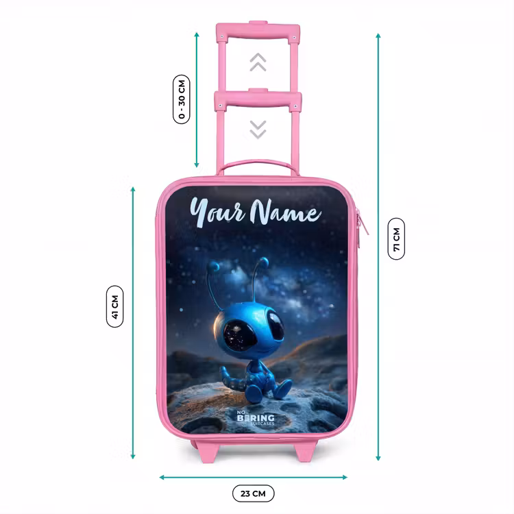 Blauw buitenaards wezentje onder sterrenhemel Kinderkoffer - Roze klein -productfoto_formaten