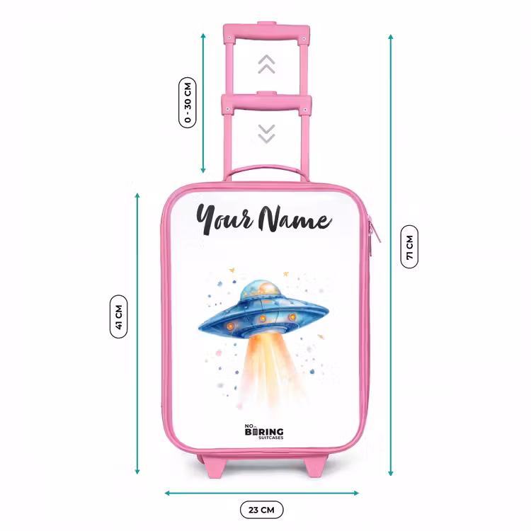 Blauw ruimteschip met lichtstraal Kinderkoffer - Roze klein -productfoto_formaten