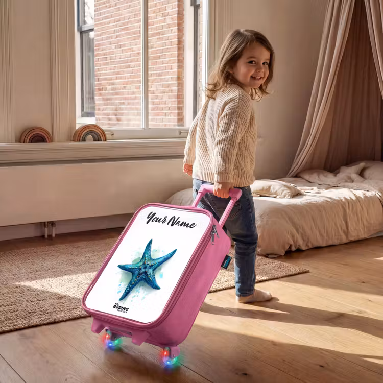 Blauwe Zeester op Witte Achtergrond Kinderkoffer - Roze klein -sfeer1