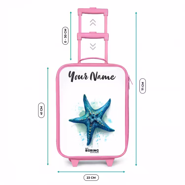 Blauwe Zeester op Witte Achtergrond Kinderkoffer - Roze klein -productfoto_formaten