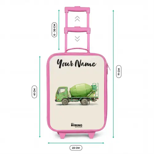 Betonmixer - Getekend - Groen Kinderkoffer - Roze klein -productfoto_formaten