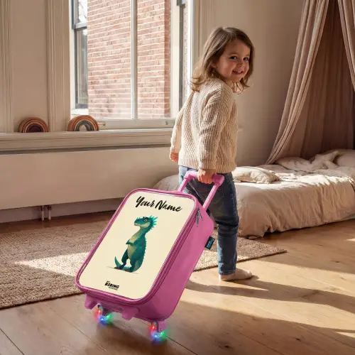 Dino - Dier - Blauw - Groen Kinderkoffer - Roze klein -sfeer1