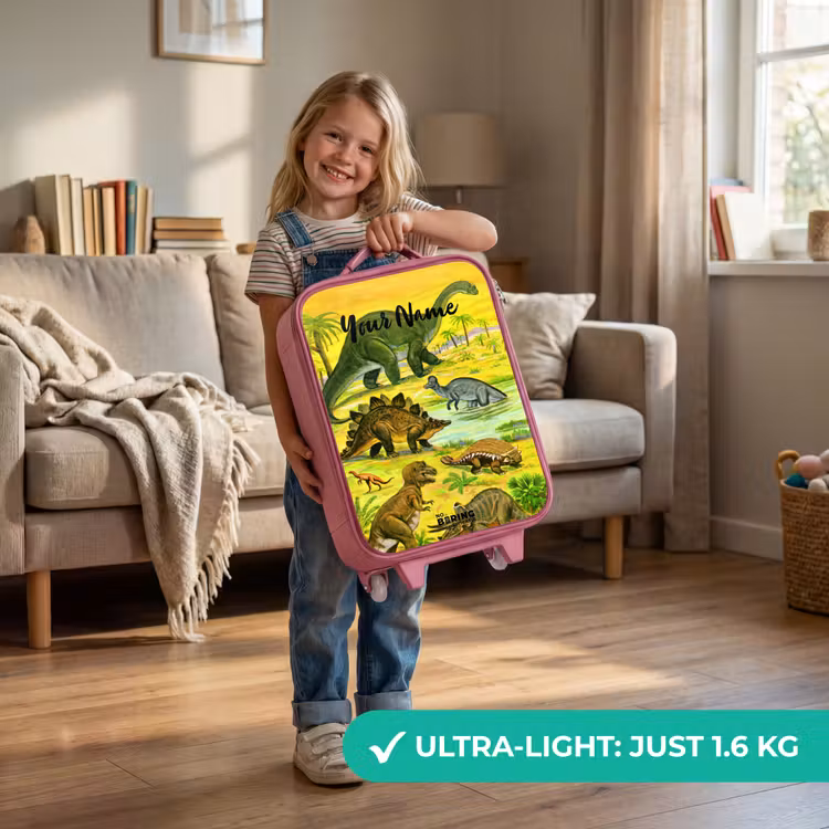 Dinosaurus in Dinosaurusland Kinderkoffer - Roze klein -sfeer2_EN
