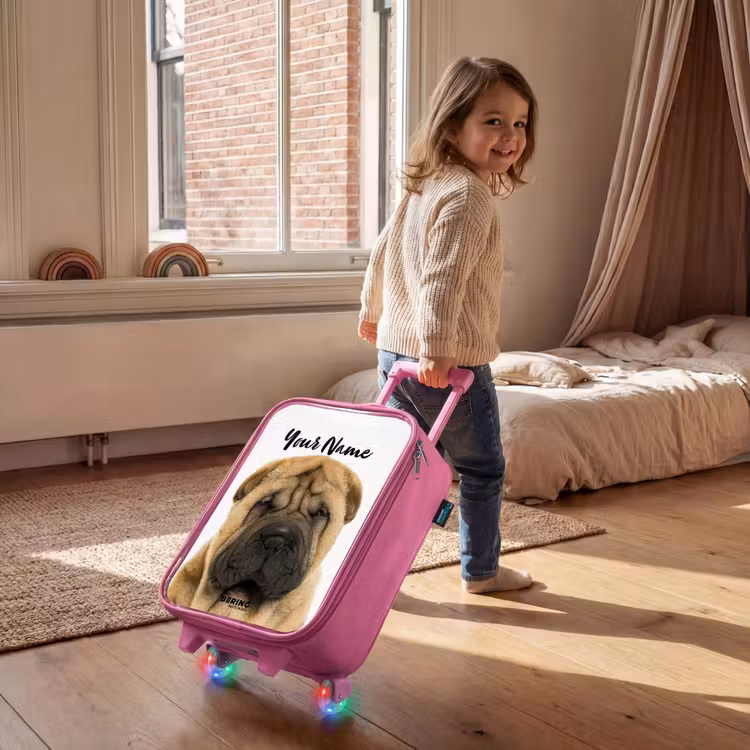 Hondje met Boos Hoofd Kinderkoffer - Roze klein -sfeer1