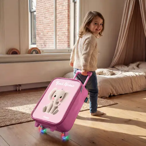 Olifant - Grijs - Baby - Slurf Kinderkoffer - Roze klein -sfeer1