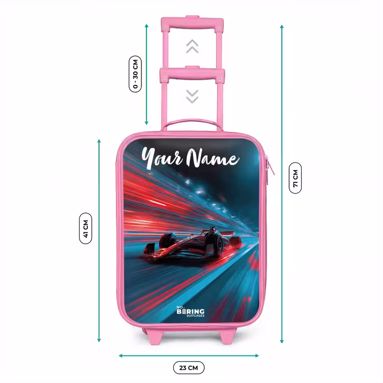 Formule 1 - Raceauto - Rood - Neonverlichting Kinderkoffer - Roze klein -productfoto_formaten