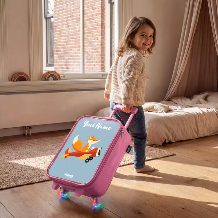 Vos - Vliegtuig - Vliegen Kinderkoffer - Roze klein -sfeer1