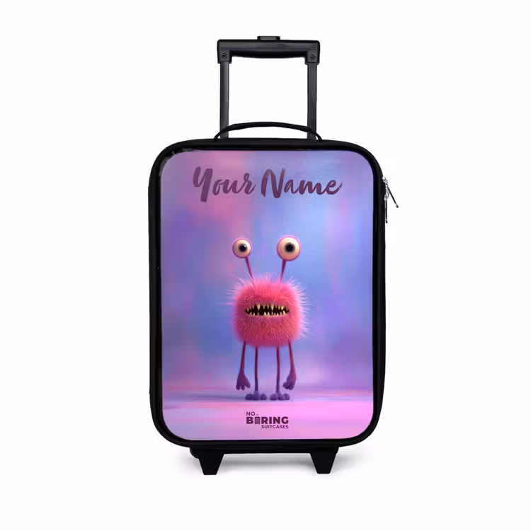 Roze harig monster met grote ogen Kinderkoffer - Zwart klein -3d