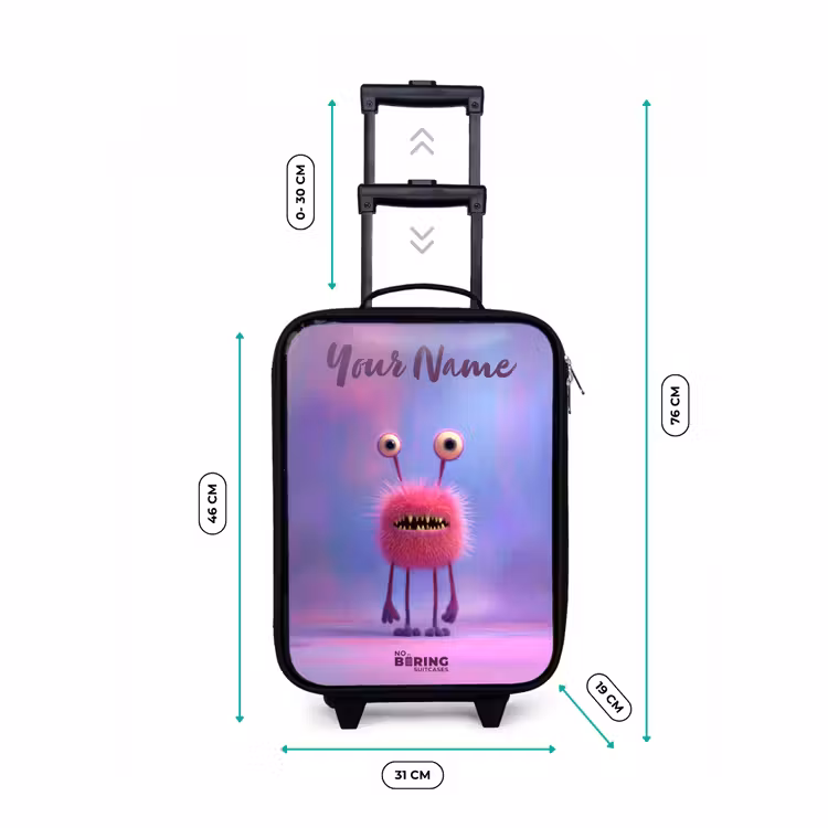 Roze harig monster met grote ogen Kinderkoffer - Zwart klein -productfoto_formaten