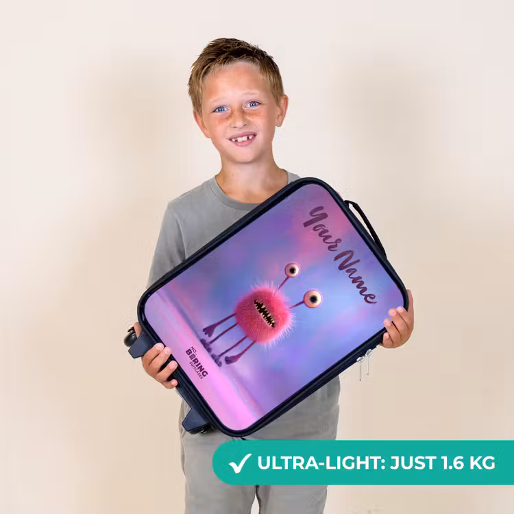 Roze harig monster met grote ogen Kinderkoffer - Zwart klein -sfeer4_UK