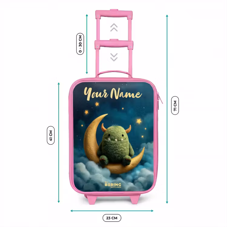 Groen monster op maansikkel Kinderkoffer - Roze klein -productfoto_formaten