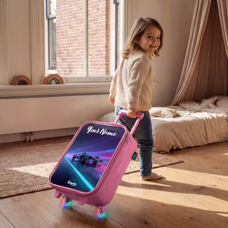 Lichtstralen - Neon - Racewagen - Paars Kinderkoffer - Roze klein -sfeer1