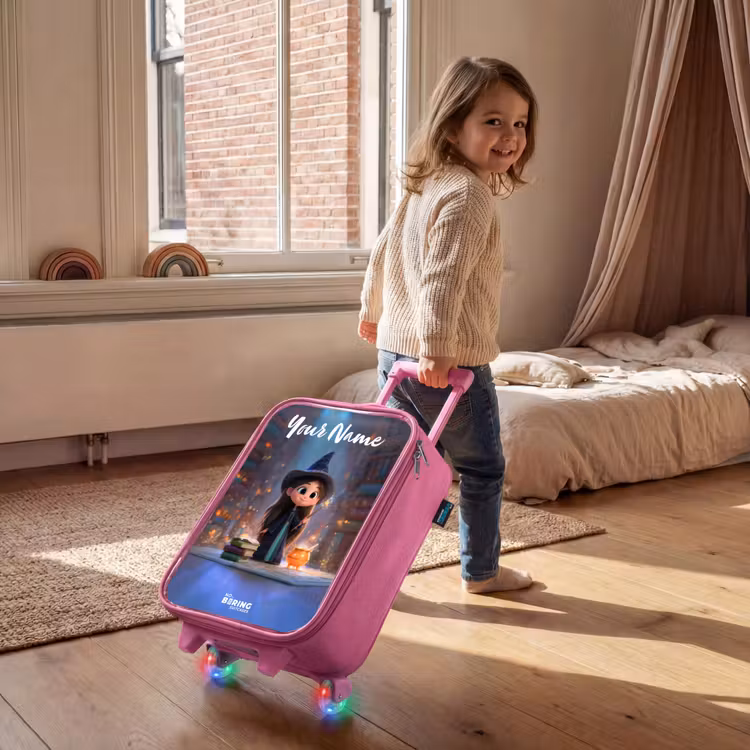 Kleine tovernares in bibliotheek Kinderkoffer - Roze klein -sfeer1