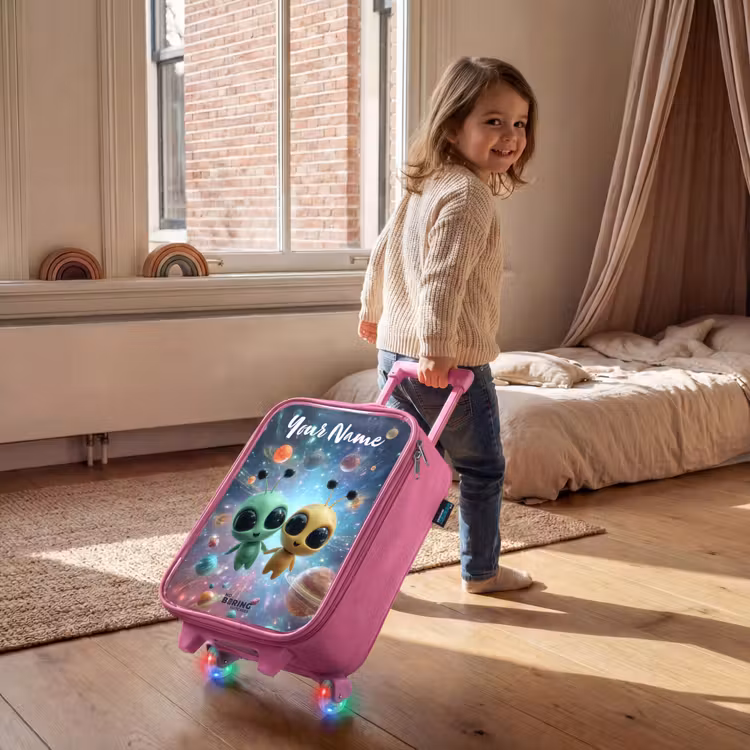 Vrolijke buitenaardse vrienden Kinderkoffer - Roze klein -sfeer1