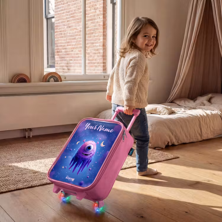 Vrolijk paarsoog in de ruimte Kinderkoffer - Roze klein -sfeer1
