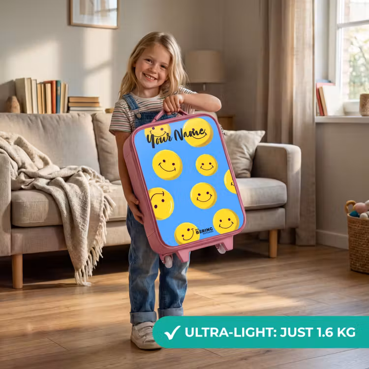 Vrolijke smileyregen Kinderkoffer - Roze klein -sfeer2_EN