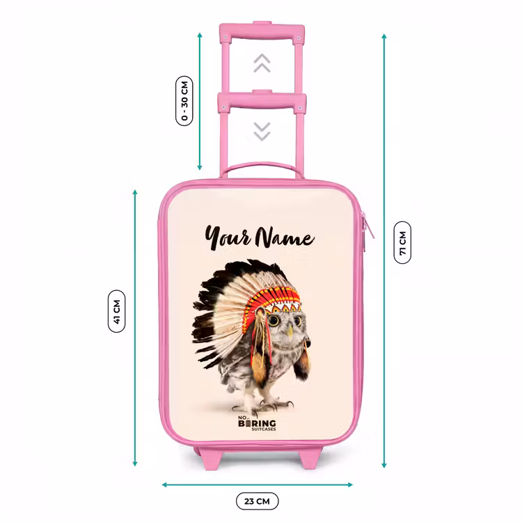 Uil als Indiaan Kinderkoffer - Roze klein -productfoto_formaten
