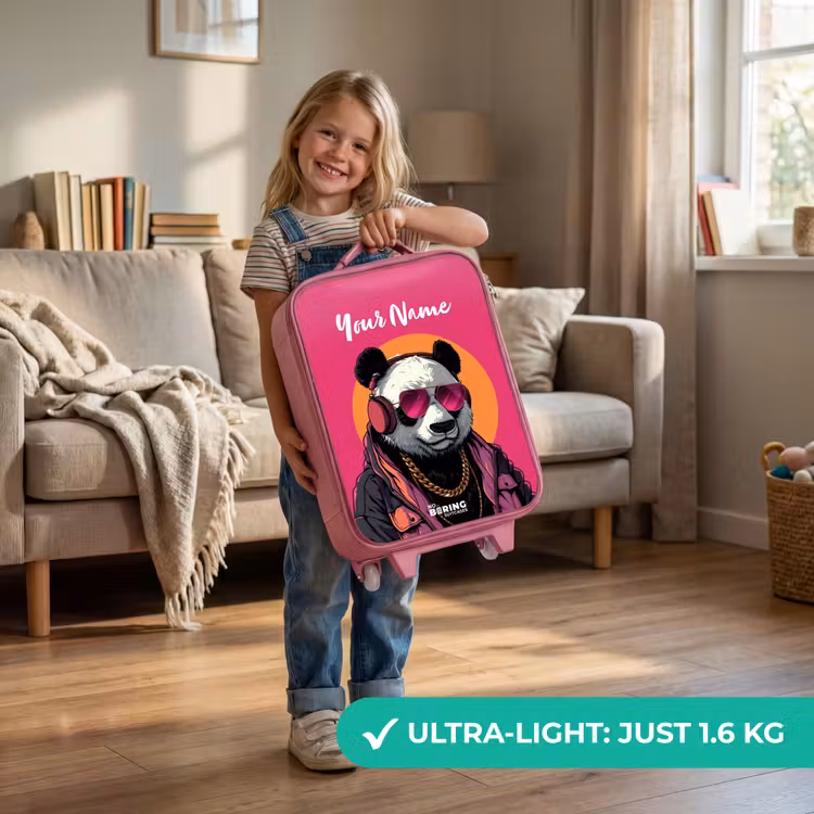 Panda met Koptelefoon, Zonnebril en Gouden Ketting Kinderkoffer - Roze klein -sfeer2_EN