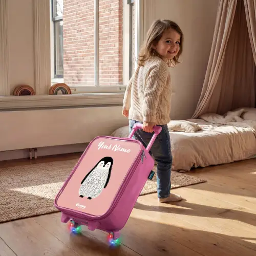 Pinguïn - Stippen - Roze - Minimalistisch Kinderkoffer - Roze klein -sfeer1