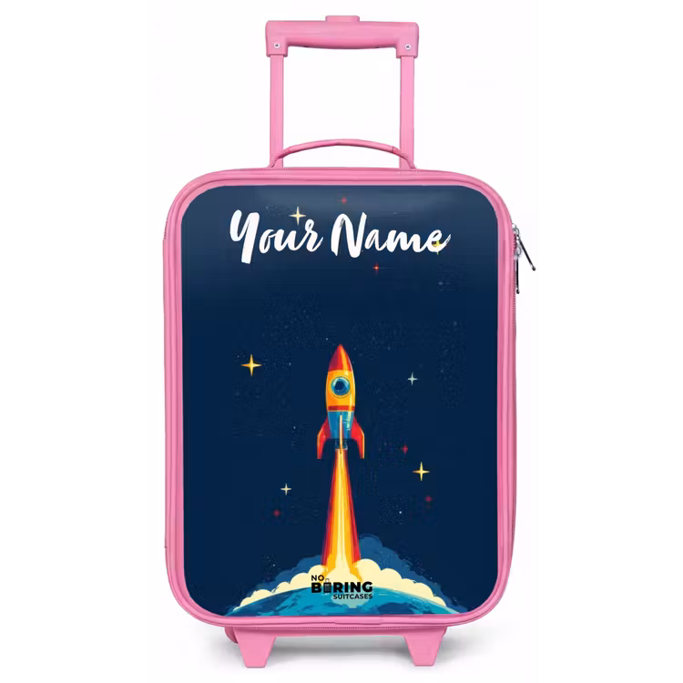 Planeet - Raket - Sterren - Donkerblauw Kinderkoffer - Roze klein -zz3dotto