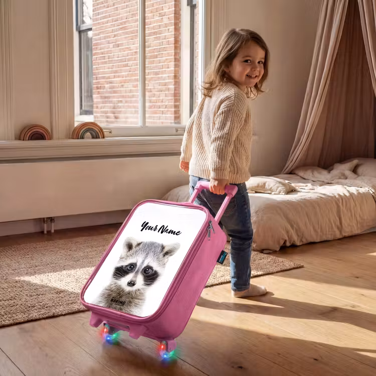 Rachid Racoon Kinderkoffer - Roze klein -sfeer1