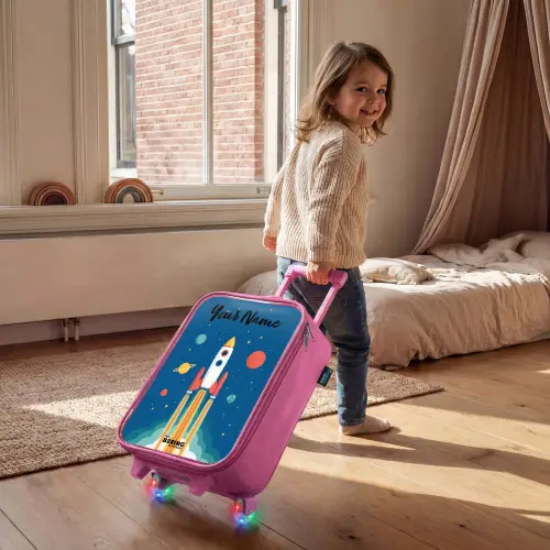 Raket - Planeet - Sterren - Veelkleurig Kinderkoffer - Roze klein -sfeer1