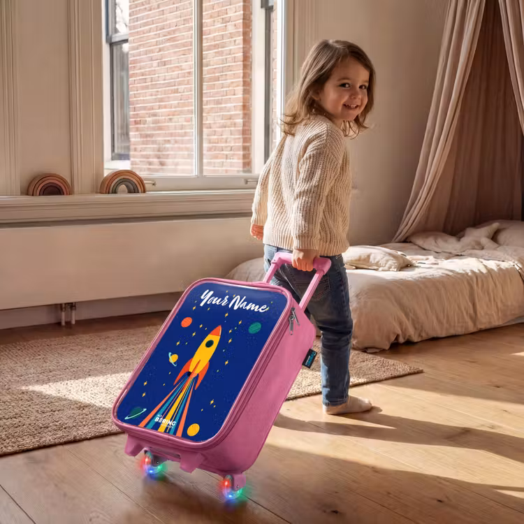 Raket - Sterren - Planeet - Ruimte Kinderkoffer - Roze klein -sfeer1