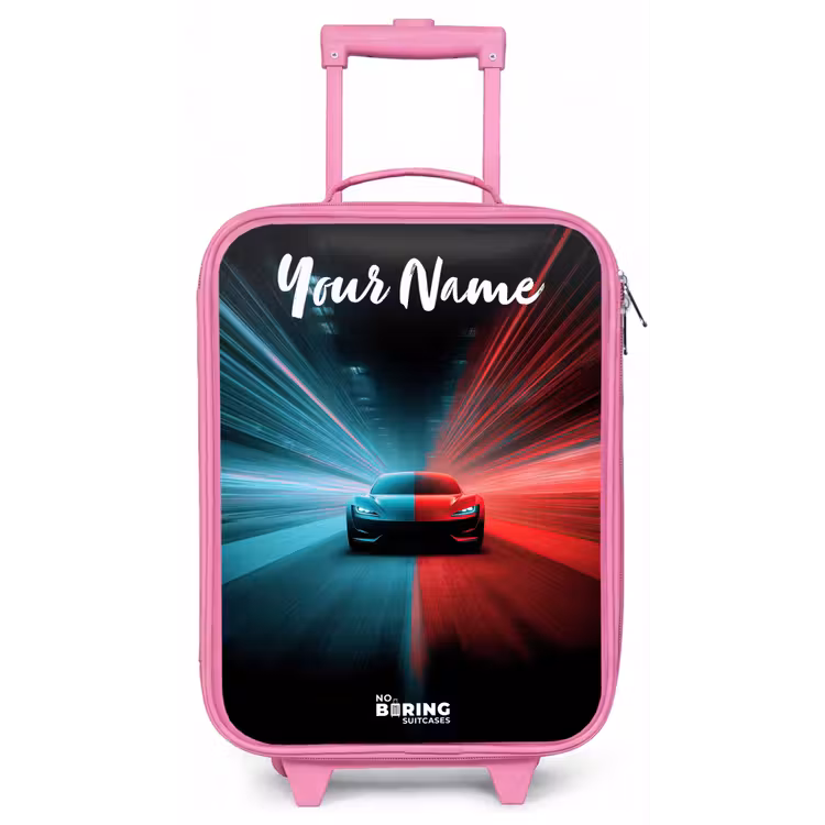 Sportauto - Blauw - Neon - Stad Kinderkoffer - Roze klein -zz3dotto