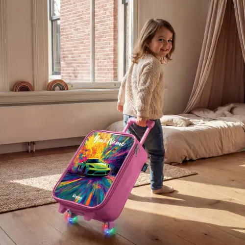 Sportauto - Groen - Verfstrepen - Kleuren Kinderkoffer - Roze klein -sfeer1