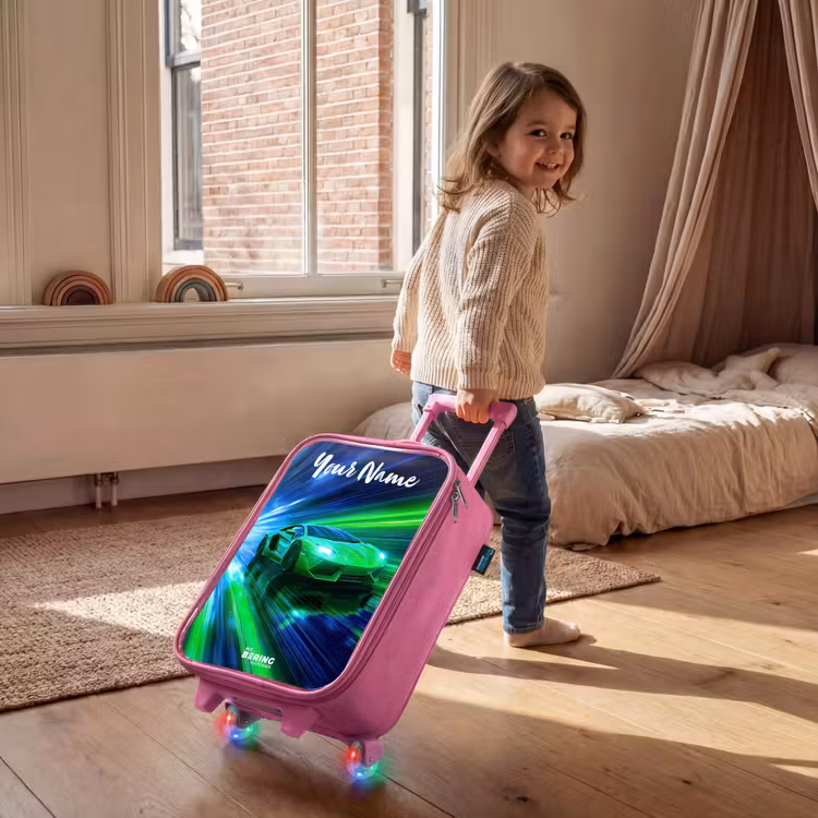 Sportauto - Groen - Snelheidslijnen - Neon Kinderkoffer - Roze klein -sfeer1