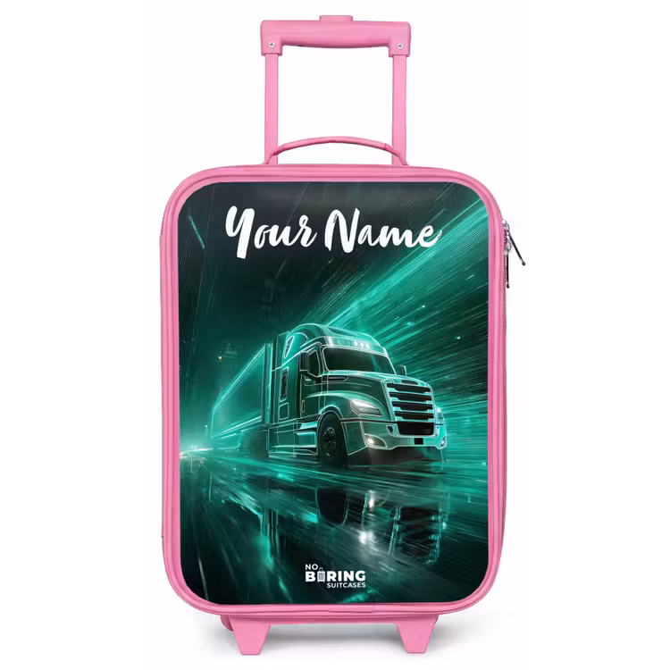 Vrachtwagen - Stad - Groen - Neon Kinderkoffer - Roze klein -zz3dotto