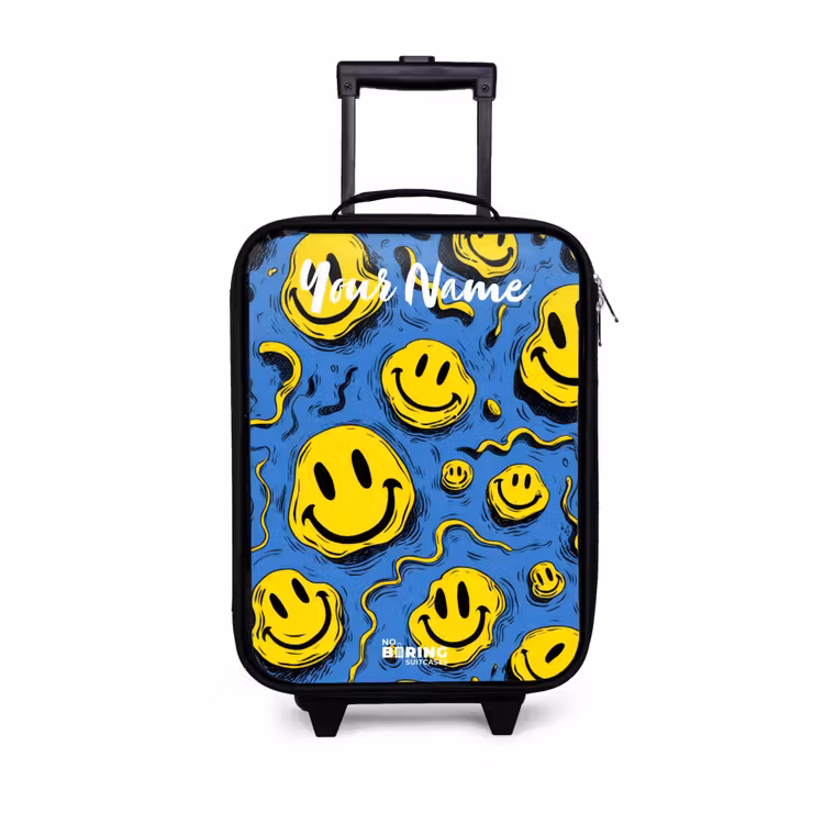 Smiley - Blauw - Geel Kinderkoffer - Zwart klein -3d