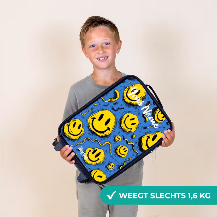 Smiley - Blauw - Geel Kinderkoffer - Zwart klein -sfeer4_NL