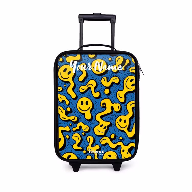 Smiley - Geel - Blauw Kinderkoffer - Zwart klein -3d