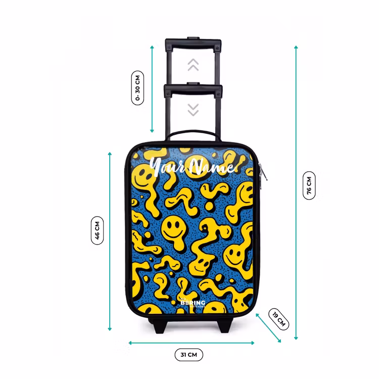 Smiley - Geel - Blauw Kinderkoffer - Zwart klein -productfoto_formaten