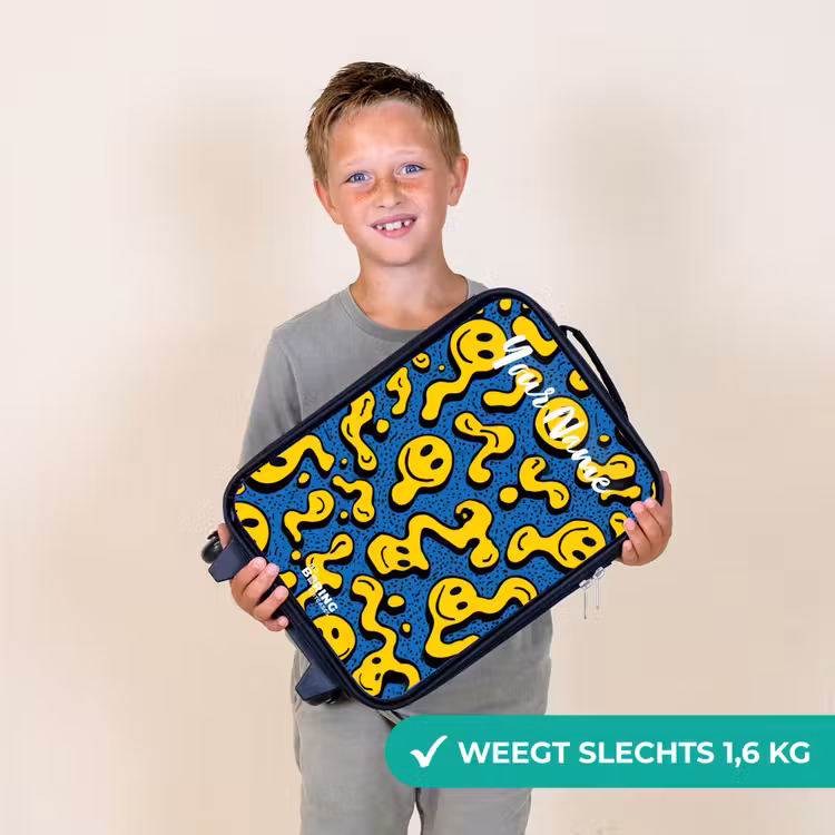 Smiley - Geel - Blauw Kinderkoffer - Zwart klein -sfeer4_NL