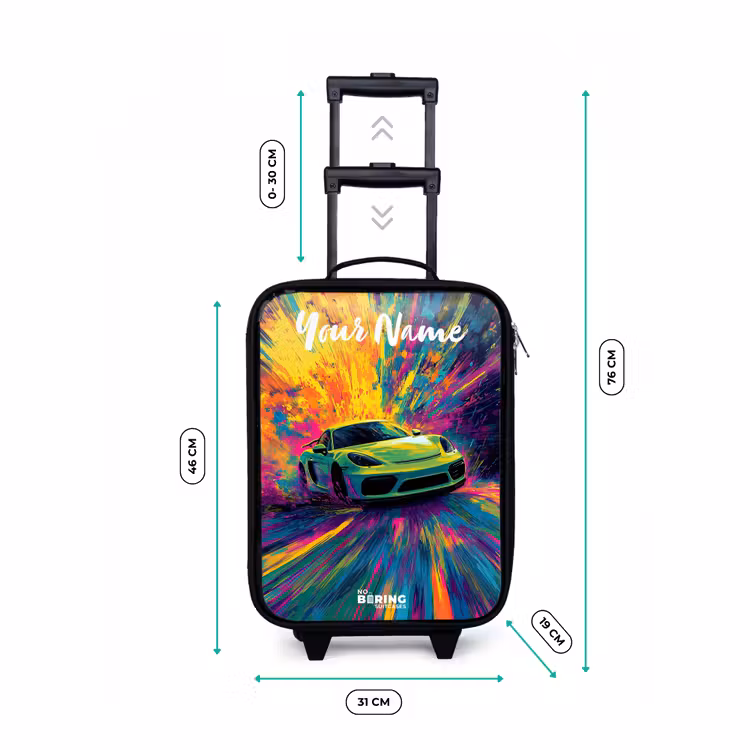 Sportauto - Groen - Verfstrepen - Kleuren Kinderkoffer - Zwart klein -productfoto_formaten