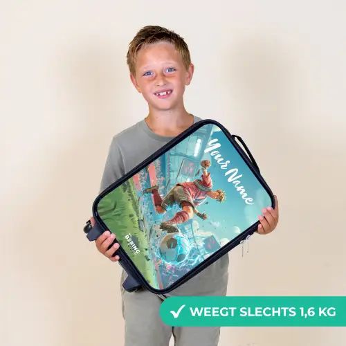 Stadion - Voetballer - Bal - Elektrisch Kinderkoffer - Zwart klein -sfeer4_NL