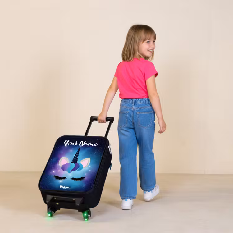 Eenhoorn - Sterren - Blauw Kinderkoffer - Zwart klein -sfeer1