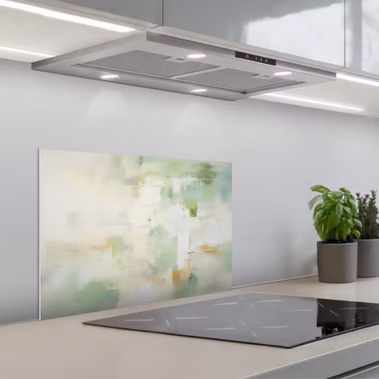Abstract - Kunst - Wit - Groen - Modern keuken achterwand spatscherm klein -3d_schuin