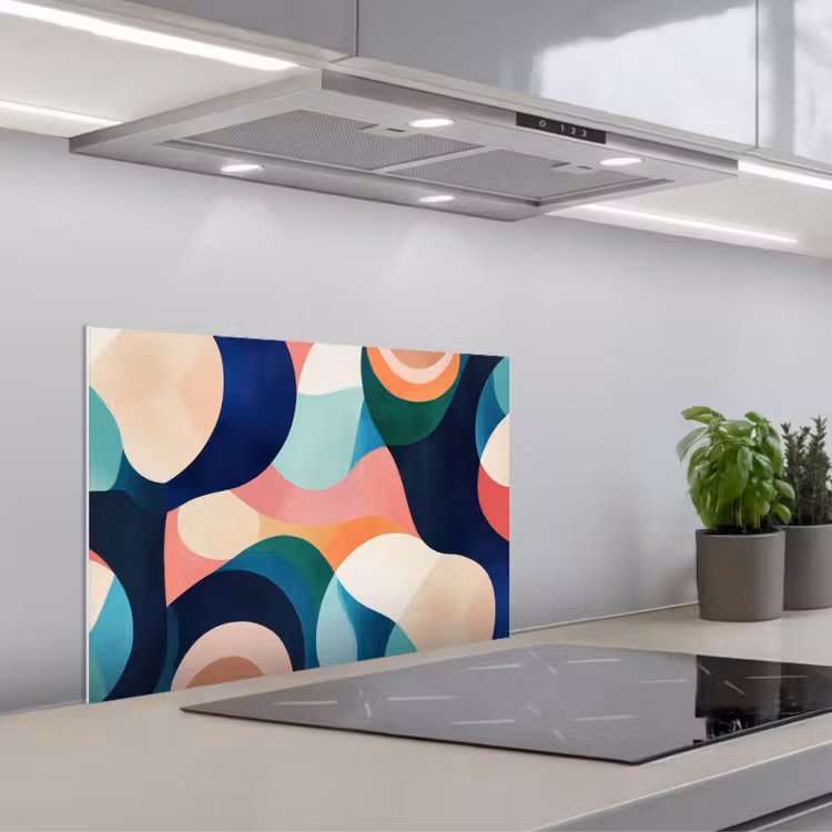 Abstract - Blauw - Roze keuken achterwand spatscherm klein -3d_schuin