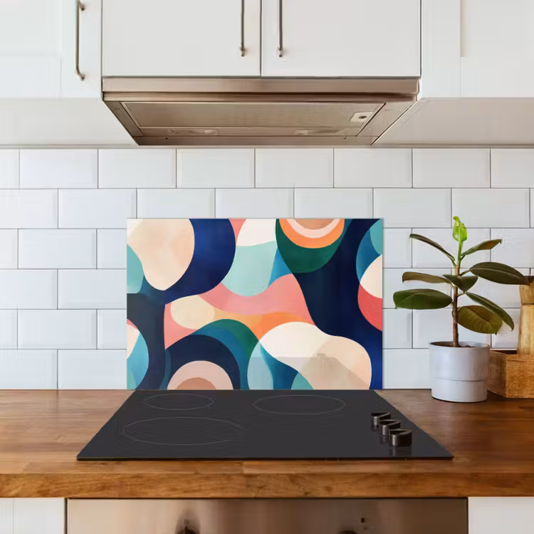 Abstract - Blauw - Roze keuken achterwand spatscherm klein -sfeer2